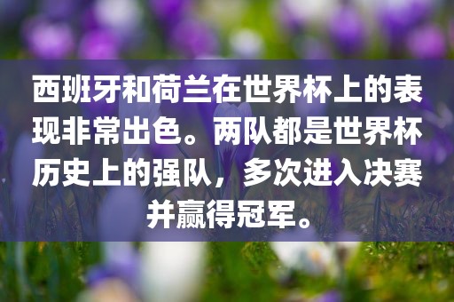 西班牙和荷兰在世界杯上的表现非常出色。两队都是世界杯历史上的强队，多次进入决赛并赢得冠军。