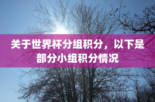 关于世界杯分组积分，以下是部分吉安市靖泰电力工程有限公司小组积分情况